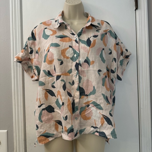 Rachel Zoe Women’s Abstract Floral Print Button-Down Shirt 100% Linen Size M - Picture 3 of 8